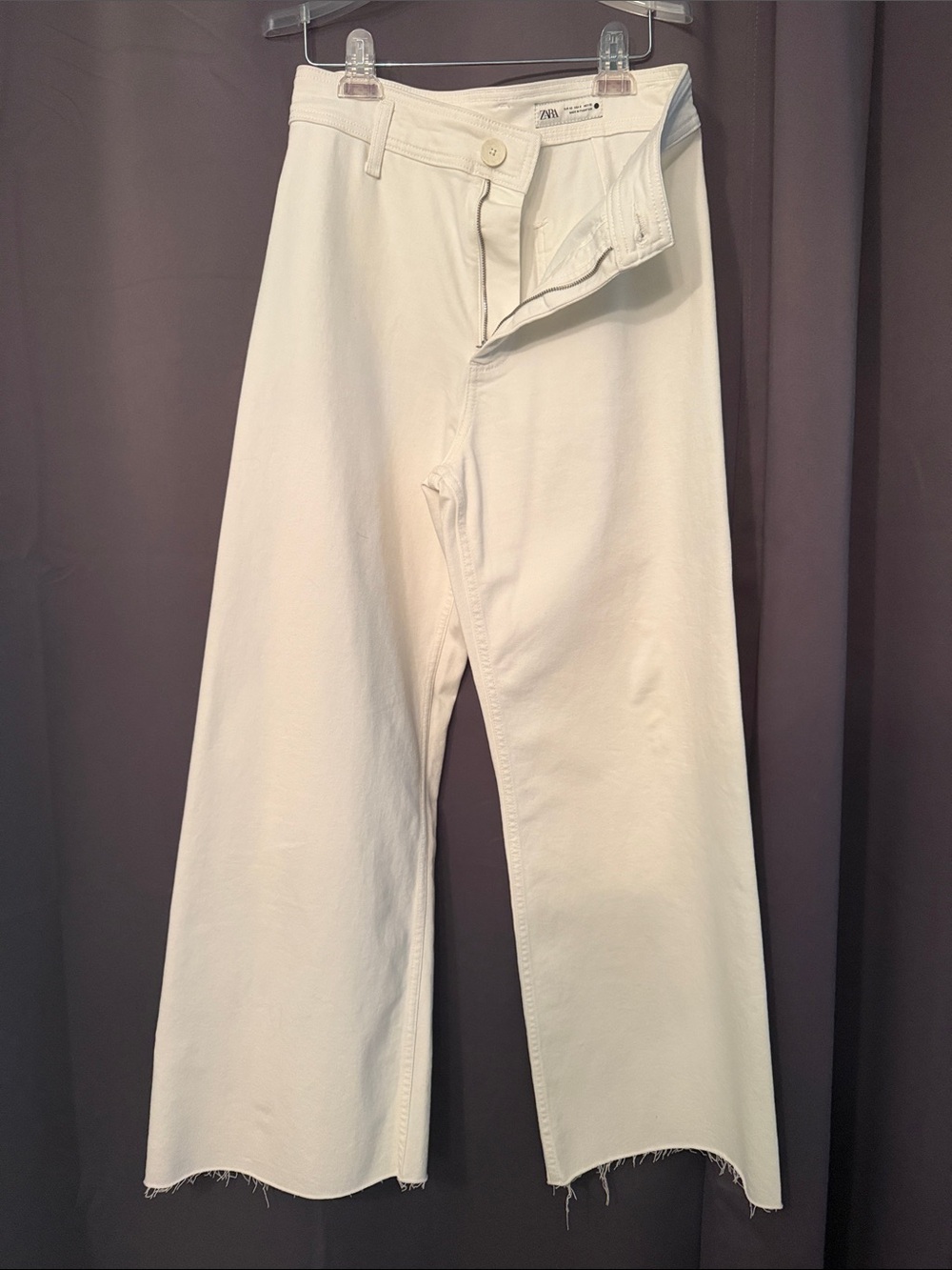 Zara Women White Wide-Leg Cotton Chinos